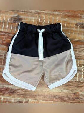 Little Bipsy Black and Beige Swim Trunks- 6-12 Months